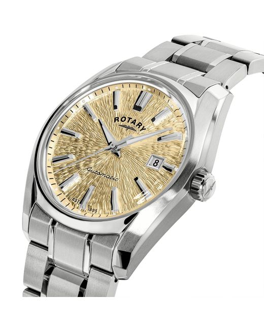 Rotary Metallic Lumen Champagne Dial Ss Bracelet Watc for men