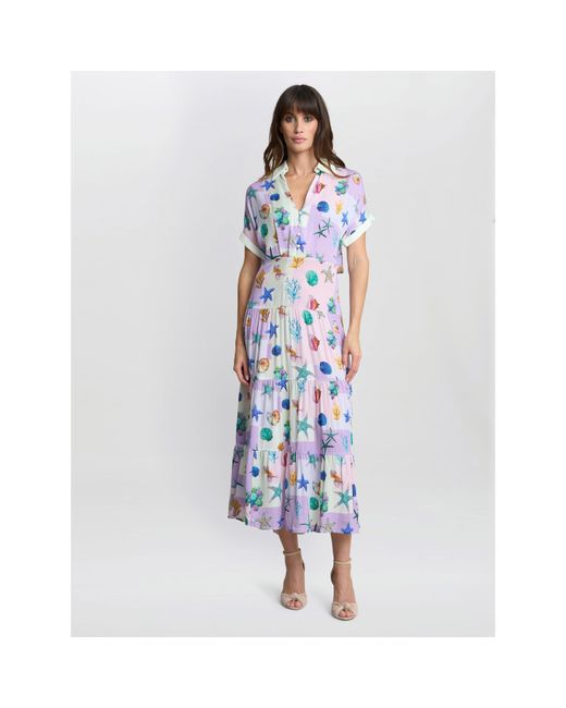 Gina Bacconi Blue Liv Seashell Print Shirt Dress