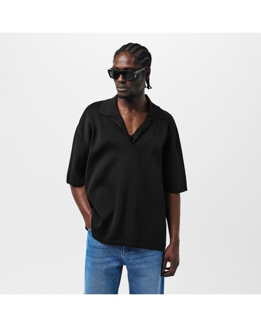AMI Black Knitted Short-Sleeve Polo Shirt for men