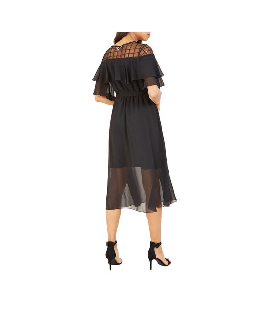 Yumi' Black Lace Frill Midi Dress