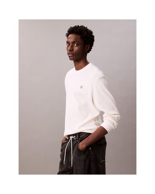Calvin Klein White Ckj Waffle Long-Sleeve T-Shirt for men