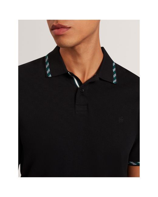 Ted Baker Black Jacquard Short-Sleeve Polo Shirt for men