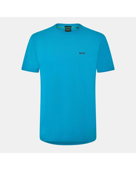 Boss Blue T-Shirt With Logo Design Stretch Cotton for men