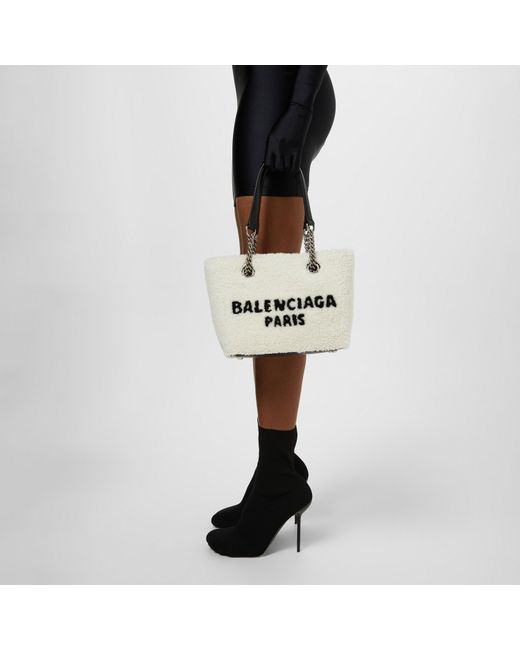 Balenciaga White Shearling Duty-Free Tote Bag