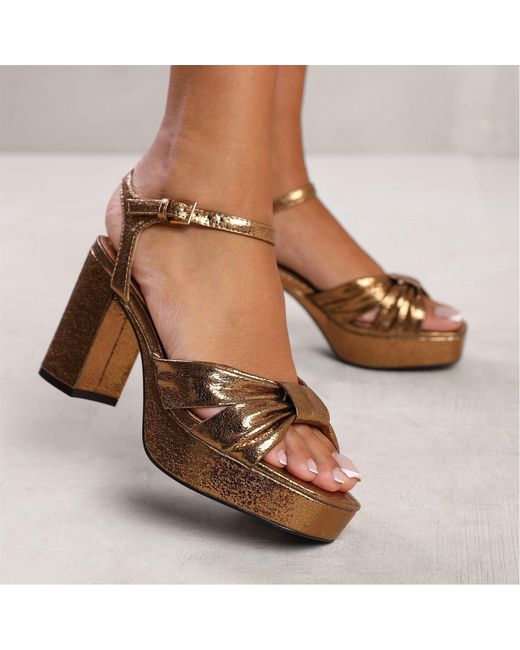 Where's That From Metallic Talia Wide Fit Mid Block Heel With Plaftorm And Bo