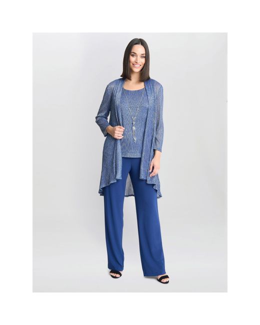 Gina Bacconi Blue Natasha 3 Piece Metallic Trouser Suit