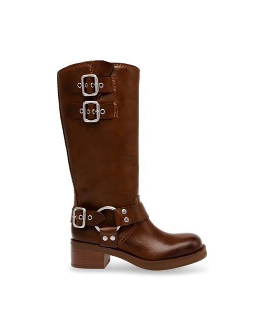 Steve Madden Brown Eastern Motorcycle Boots With Block Heel