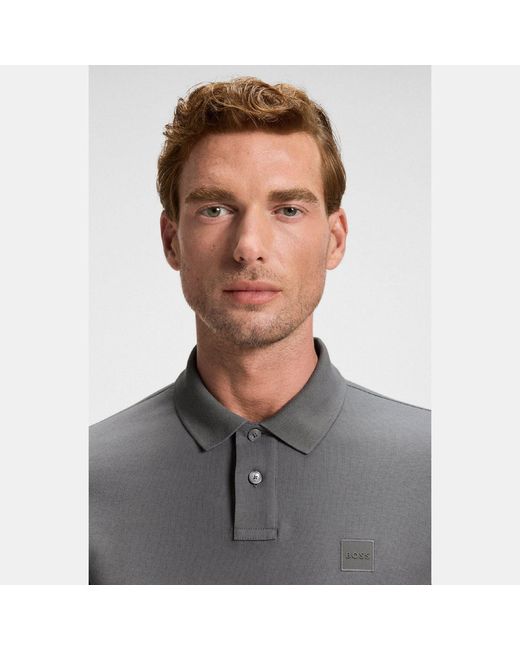 Boss Gray Passerby Slim Fit Long Sleeve Polo Shirt for men