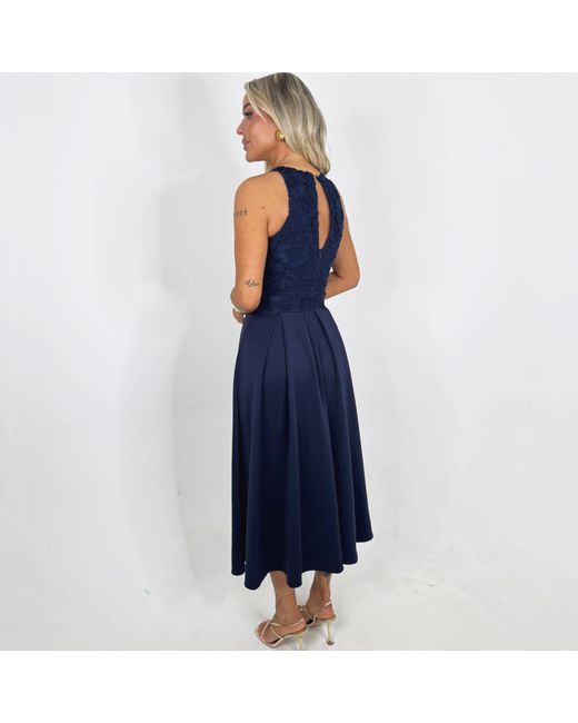 AX Paris Blue Embroidered Top Overlay A-Line Skirt Midi Dress