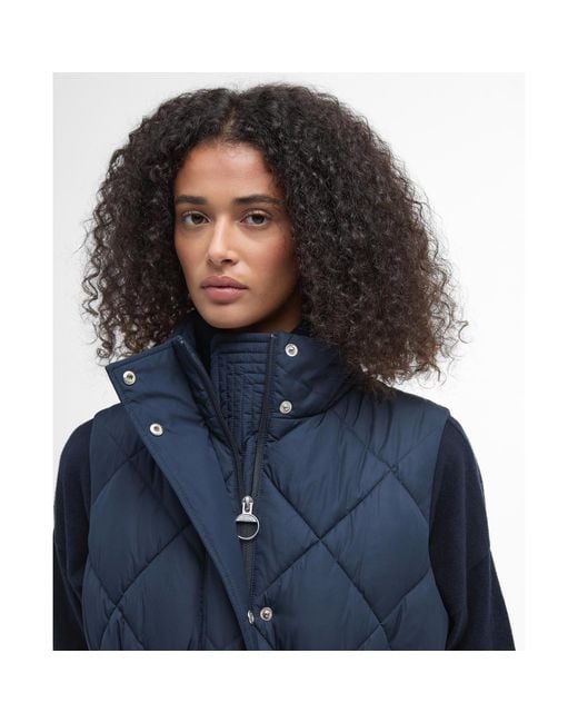 Barbour Blue Rita Longline Diamond Quilted Gilet