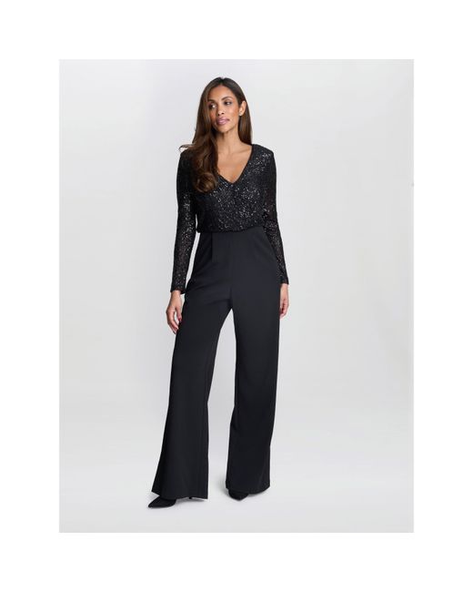 Gina Bacconi Blue Allegra Sequin Crepe Jumpsuit