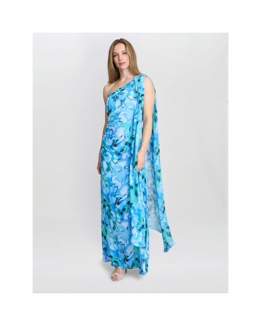 Gina Bacconi Blue Amelie Printed Chiffon Maxi Dress