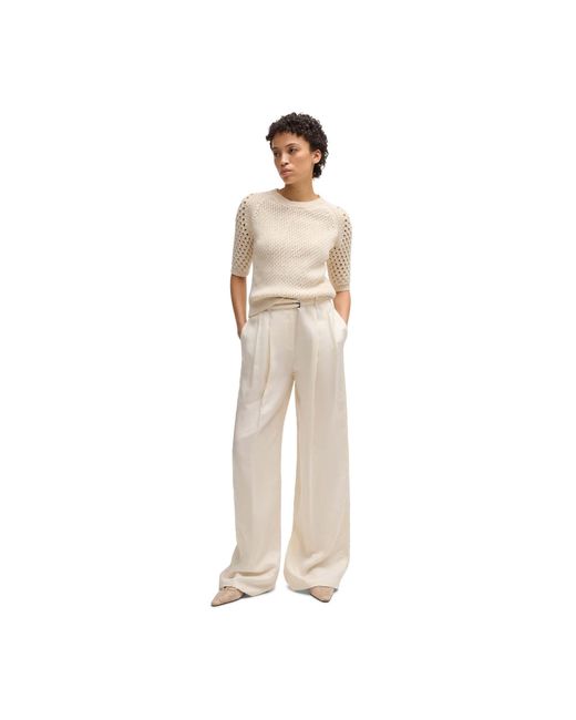 Boss White Taualy-W Relaxed Fit Wide Leg Trousers