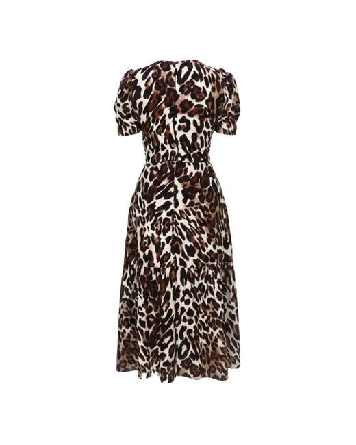 AX Paris Brown Leopard Print Puff Sleeve Smock Midi Dress
