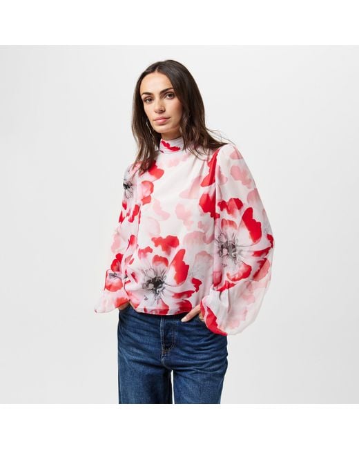Ted Baker Red Ladon Tie Neck Blouse