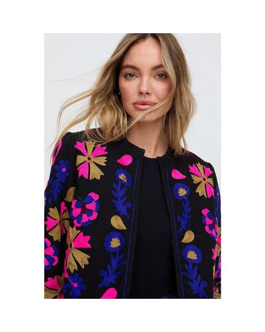 Raffya Black Halen Quilted Embroidered Jacket
