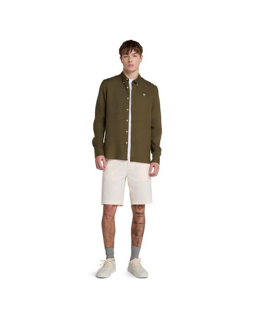 Timberland Green Mill Brook Linen Leaf Long Sleeve Plain Shirt for men