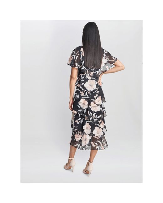 Gina Bacconi Blue Frances Printed Midi Tiered Dress