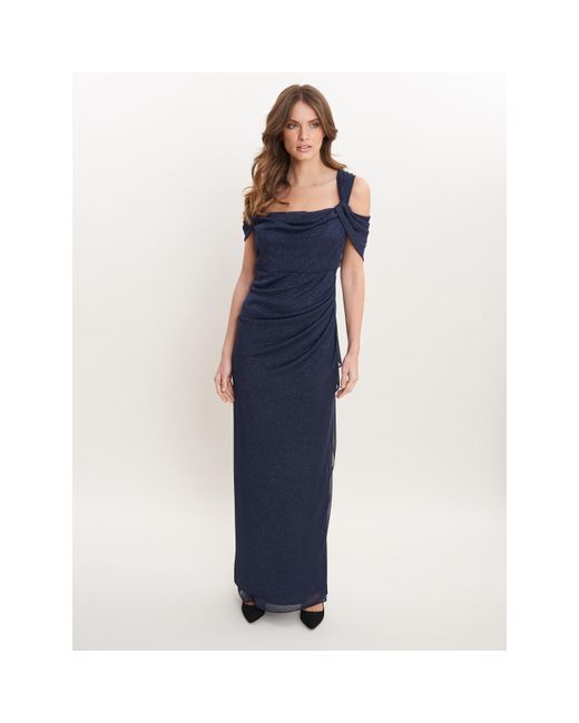 Gina Bacconi Blue Shree Cold Shoulder Glitter Mesh Dress