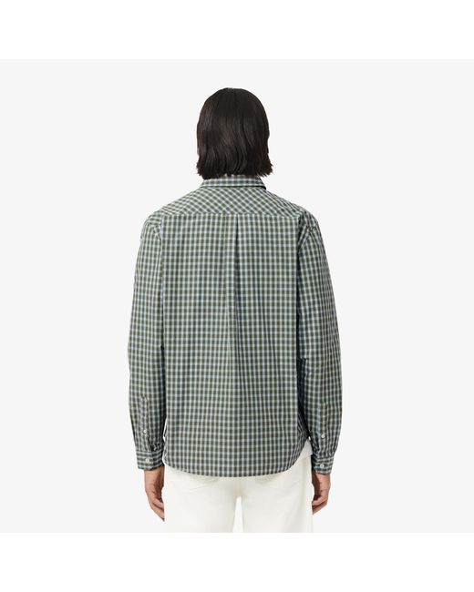 Lacoste Green Regular-Fit Plaid Poplin Shirt for men