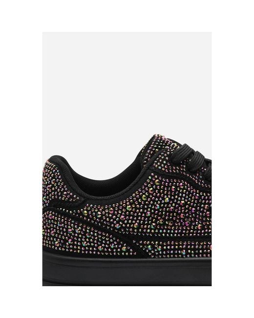 Where's That From Black Wedge Lace Up Trainer With Diamante Detail