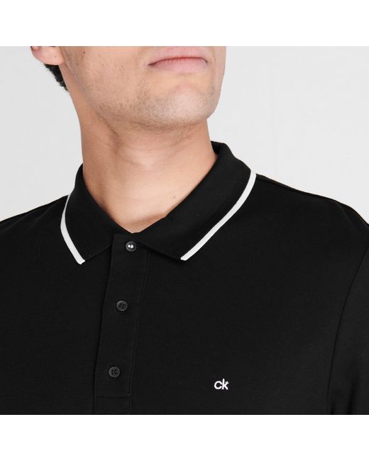 Calvin Klein Black Refined Pique Logo Polo Shirt for men