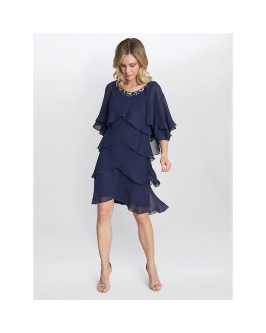 Gina Bacconi Blue Toni Chiffon Tier Jacket Dress