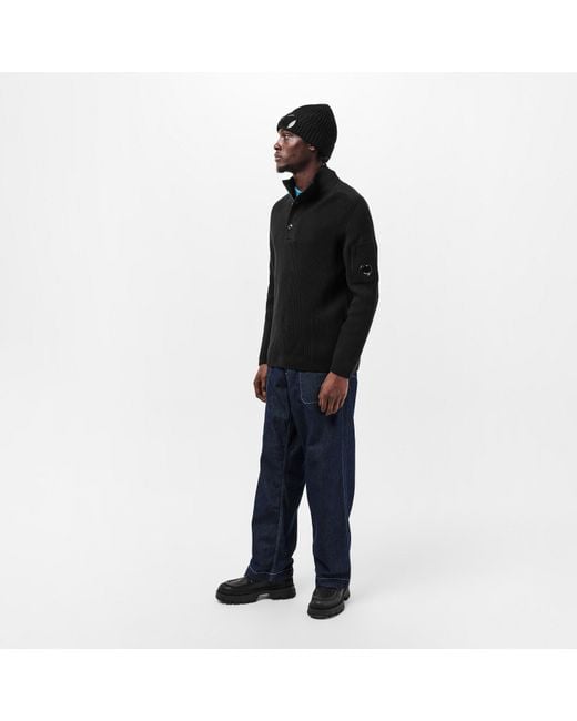 C P Company Black Quarter Button Knitted Turtle Neck Jumper for men
