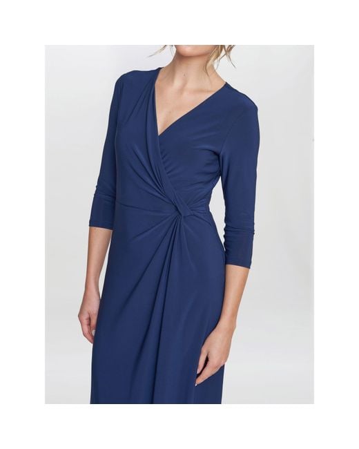 Gina Bacconi Blue Celine Jersey Wrap Maxi Dress
