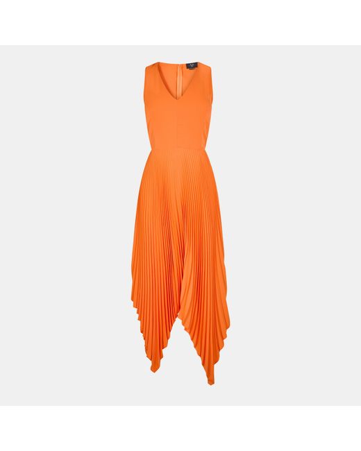 AX Paris Orange V Neck Pleated Skirt Belted Waist Midi Dress
