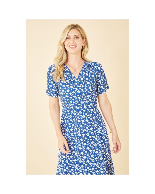 Mela London Blue Ditsy Print Wrap Over Dress