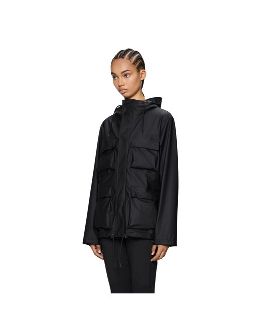 Rains Black Pocket Waterproof Jacket