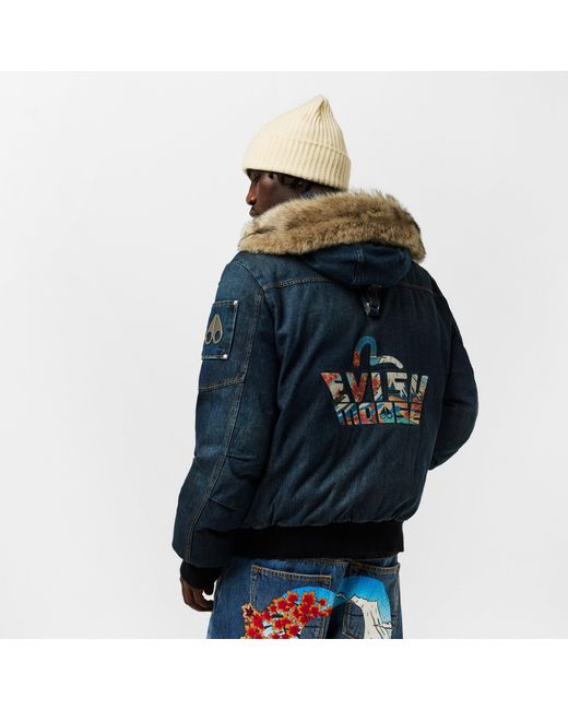 Moose Knuckles Blue X Evisu Ballistic Bomber Jacket for men