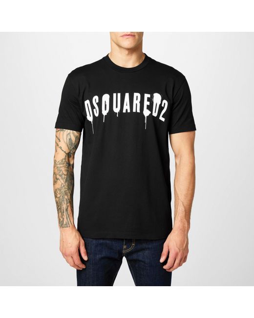 DSquared² Black Spray Logo T Shirt for men