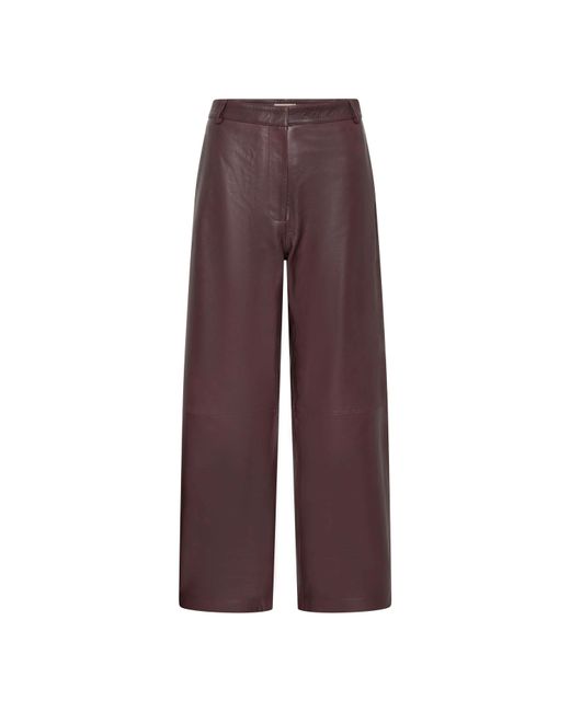 St. Agni Purple Leather Wide Leg Trousers
