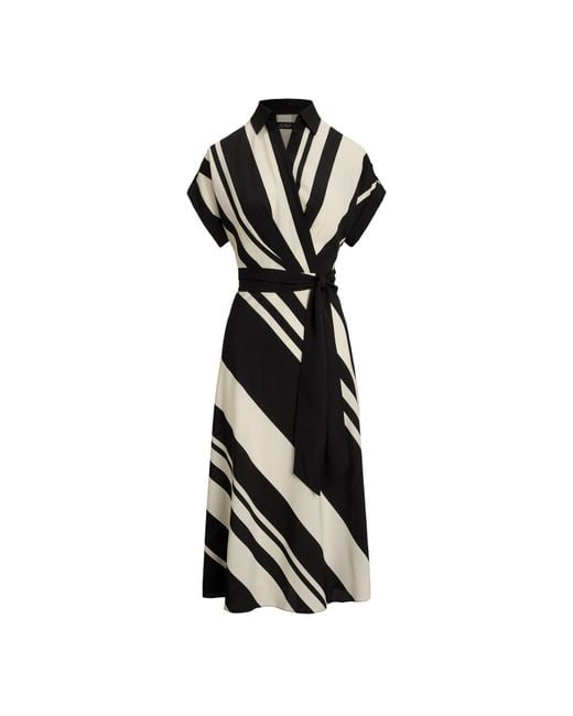 Ralph Lauren Black Bold And Cream Striped Midi Dress