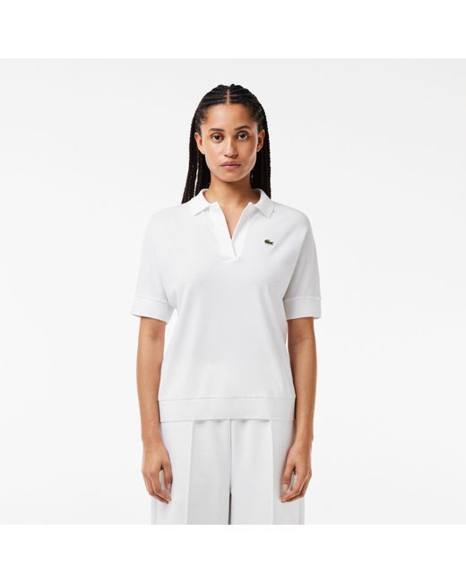Lacoste White Loose-Fit Polo Shirt