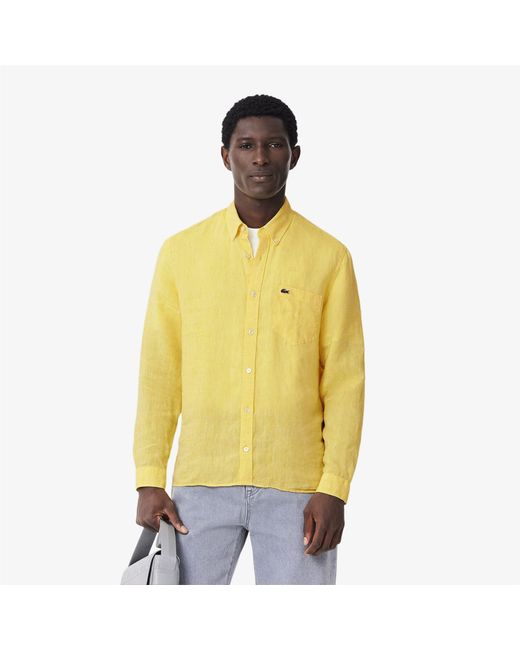 Lacoste Yellow Regular-Fit Linen Shirt for men