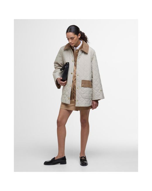 Barbour Gray Corinne Corduroy Trim Long Sleeve Quilted Jacket