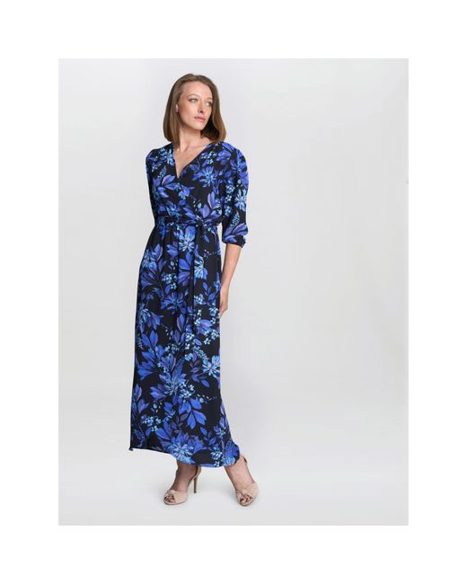 Gina Bacconi Blue Emilyn Floral Print A-Line Dress