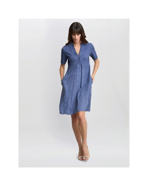 Gina Bacconi Blue Aaliyah Chambray Demin And Jersey Dress