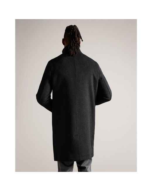 Ted Baker Black Funnel Neck Overcoat for men