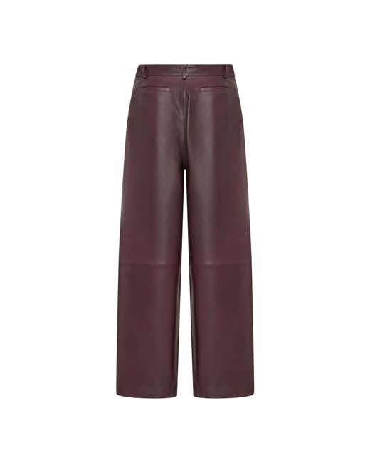 St. Agni Purple Leather Wide Leg Trousers