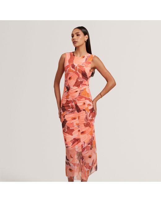 Ted Baker Red Garden Print Sleeveless Mesh Bodycon Dress