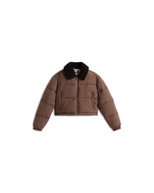 Tommy Hilfiger Brown Teddy Colour Short Puffer Jacket