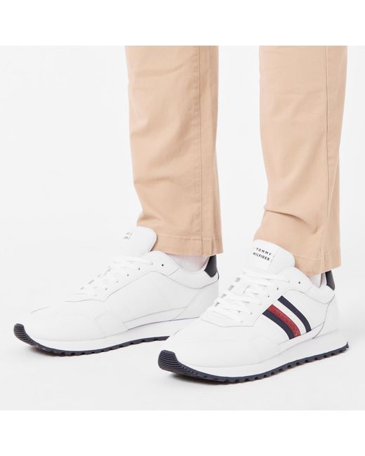 Tommy Hilfiger White Signature Tape Cleat Trainers With Leather for men