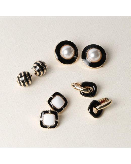 Jon Richard Metallic Plated And Jet Enamel Stripe Dome Earrings