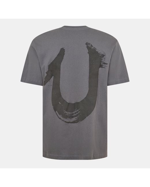 True Religion Gray Painted Horseshoe Relaxed Tee for men