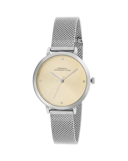 French Connection Metallic Case Round Shape Strap Quartz Watch