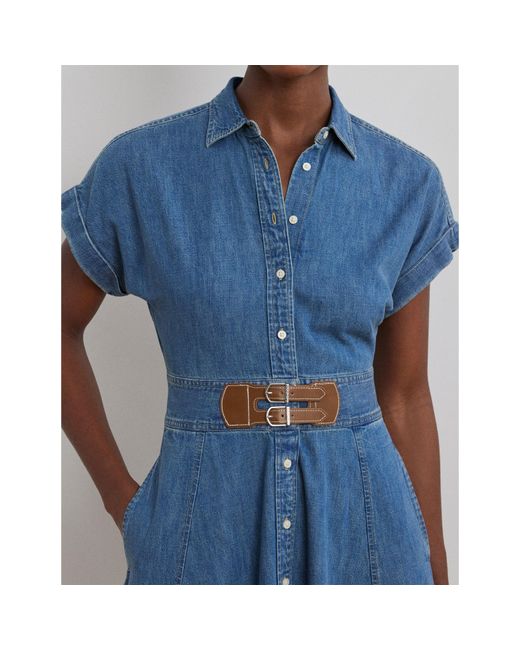 Ralph Lauren Blue Buckle-Trim Denim Shirt Dress